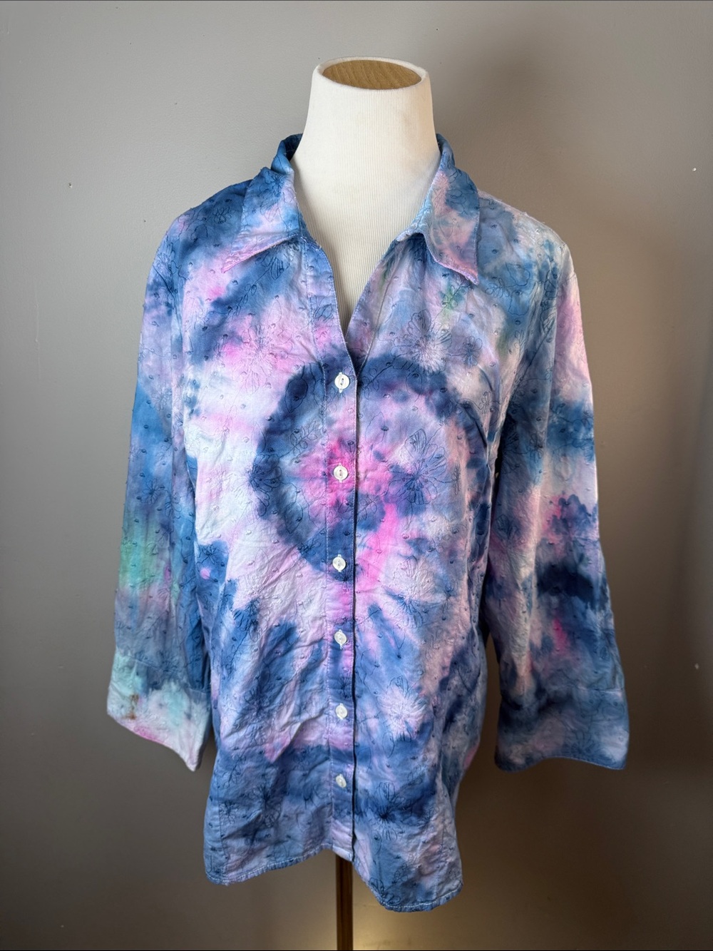 Tie-Dye Button-Up Shirt - Blue & Pink